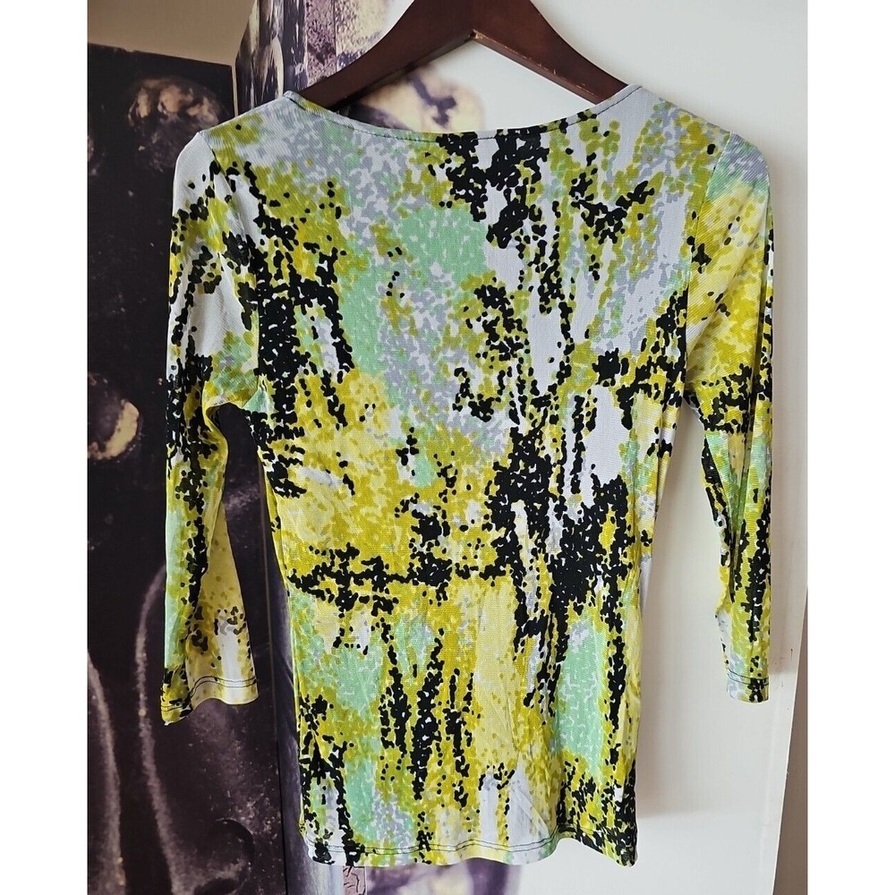 LYNN RITCHIE SILVER Ruffle Front Multicolor Patterned 3/4 Length Sleeve Top S - Picture 6 of 8